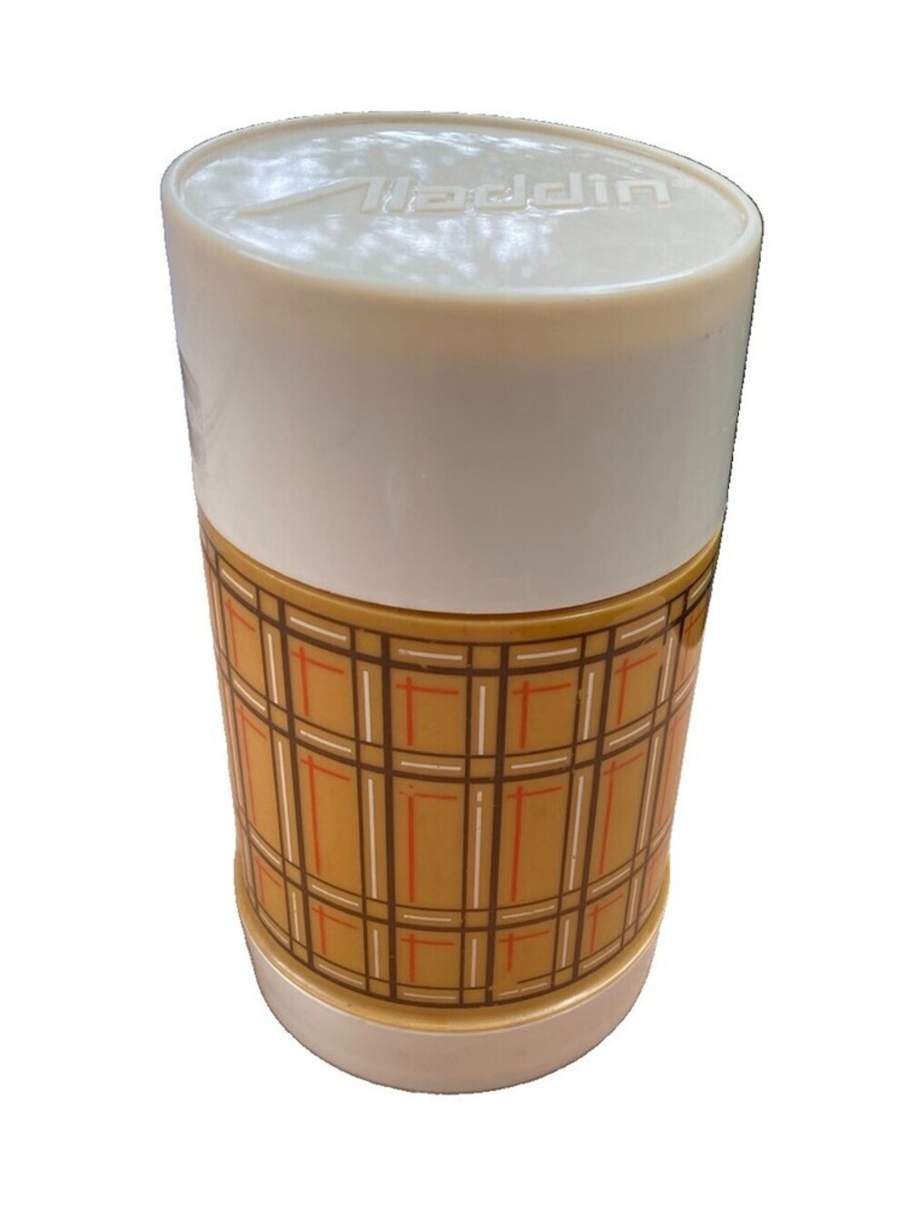 Aladdin Best Buy Vintage Thermos Bottle WM4040 Pint Wide Mouth Plaid Cream
